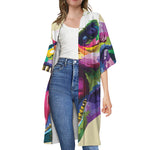 Colorful Tyrannosaurus Rex Print Open Front Beach Cover Up