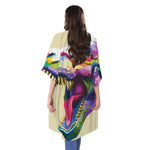 Colorful Tyrannosaurus Rex Print Open Front Beach Cover Up