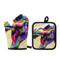 Colorful Tyrannosaurus Rex Print Oven Mitt And Pot Holder Set
