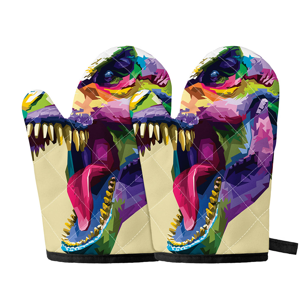 Colorful Tyrannosaurus Rex Print Oven Mitts