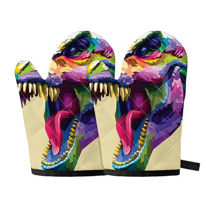 Colorful Tyrannosaurus Rex Print Oven Mitts