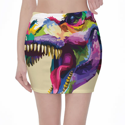 Colorful Tyrannosaurus Rex Print Pencil Mini Skirt