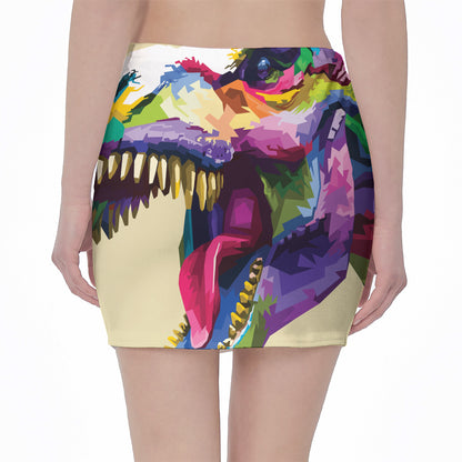 Colorful Tyrannosaurus Rex Print Pencil Mini Skirt