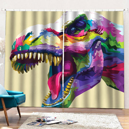 Colorful Tyrannosaurus Rex Print Pencil Pleat Curtains