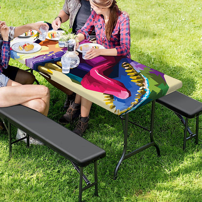 Colorful Tyrannosaurus Rex Print Picnic Table Cover