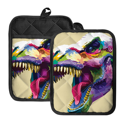 Colorful Tyrannosaurus Rex Print Pot Holders With Pocket