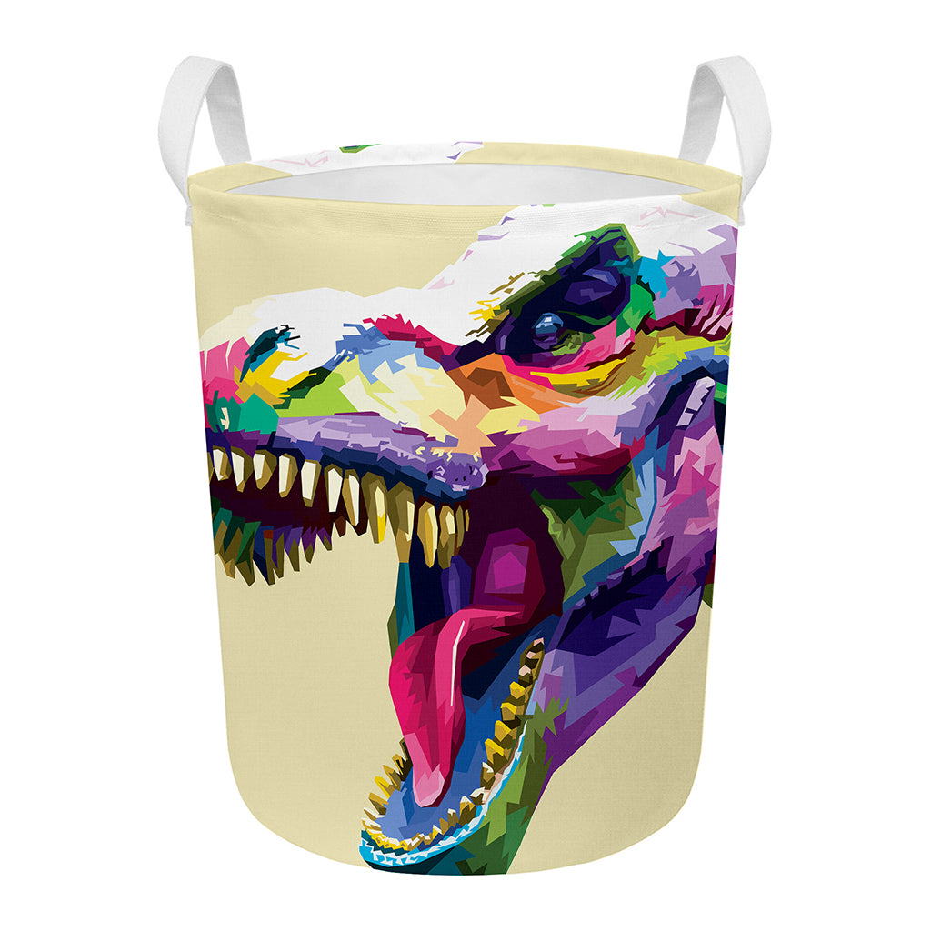Colorful Tyrannosaurus Rex Print Round Laundry Basket