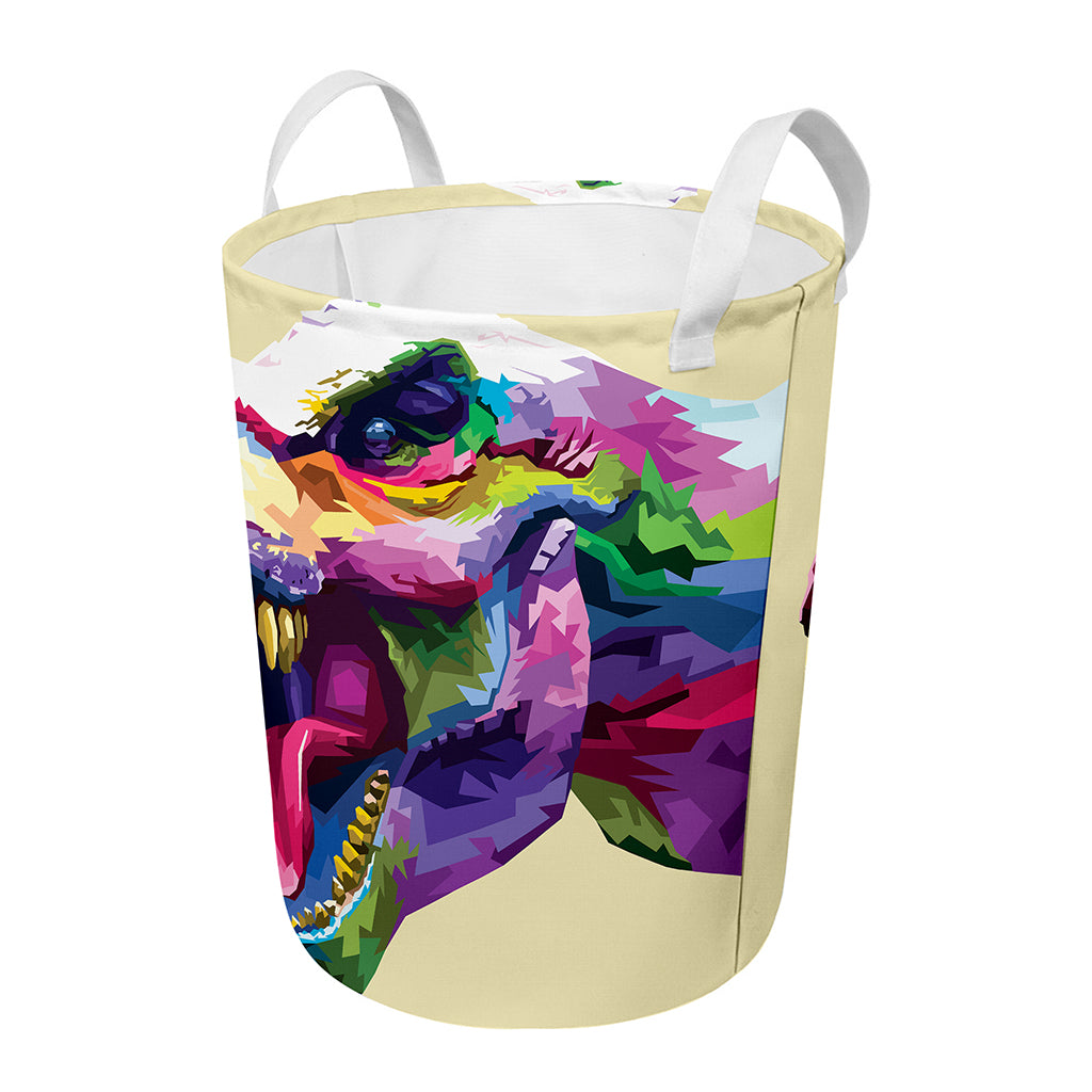 Colorful Tyrannosaurus Rex Print Round Laundry Basket