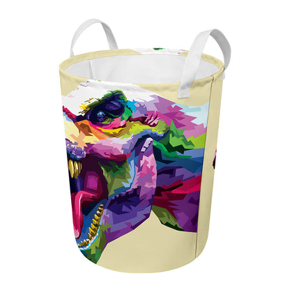 Colorful Tyrannosaurus Rex Print Round Laundry Basket