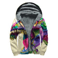 Colorful Tyrannosaurus Rex Print Sherpa Lined Zip Up Hoodie