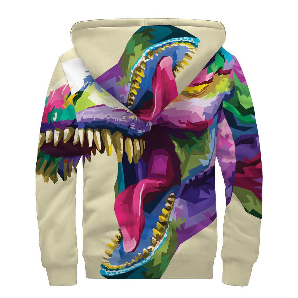 Colorful Tyrannosaurus Rex Print Sherpa Lined Zip Up Hoodie