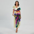 Colorful Tyrannosaurus Rex Print Short Sleeve Maxi Dress