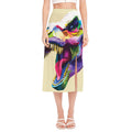 Colorful Tyrannosaurus Rex Print Side Slit Midi Skirt
