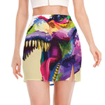 Colorful Tyrannosaurus Rex Print Side Slit Mini Skirt