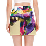 Colorful Tyrannosaurus Rex Print Side Slit Mini Skirt