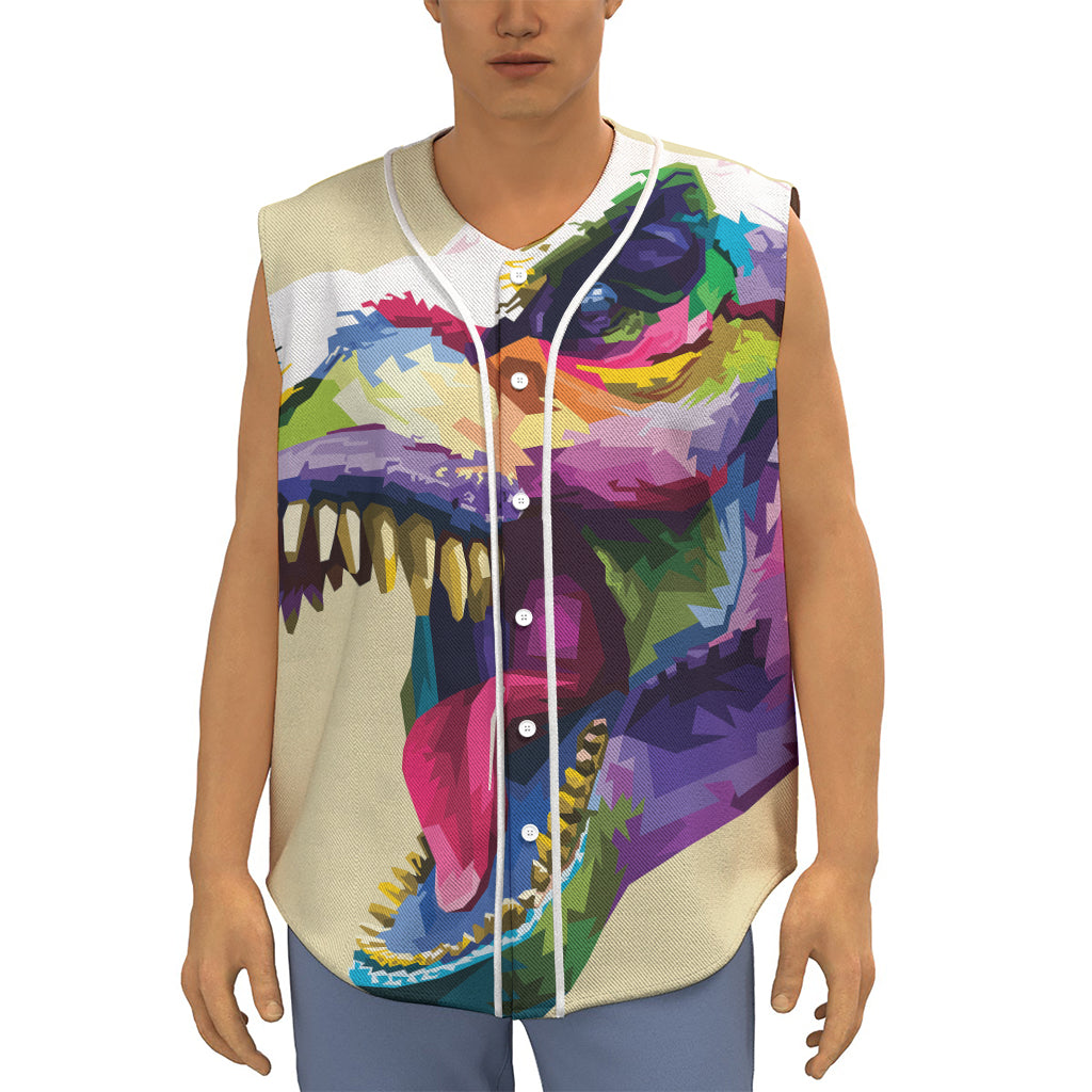 Colorful Tyrannosaurus Rex Print Sleeveless Baseball Jersey