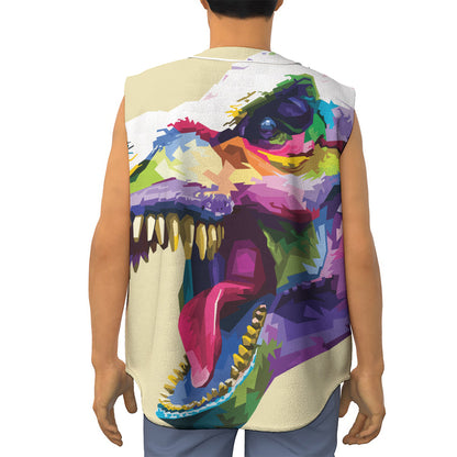 Colorful Tyrannosaurus Rex Print Sleeveless Baseball Jersey