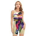 Colorful Tyrannosaurus Rex Print Sleeveless One Piece Swimsuit