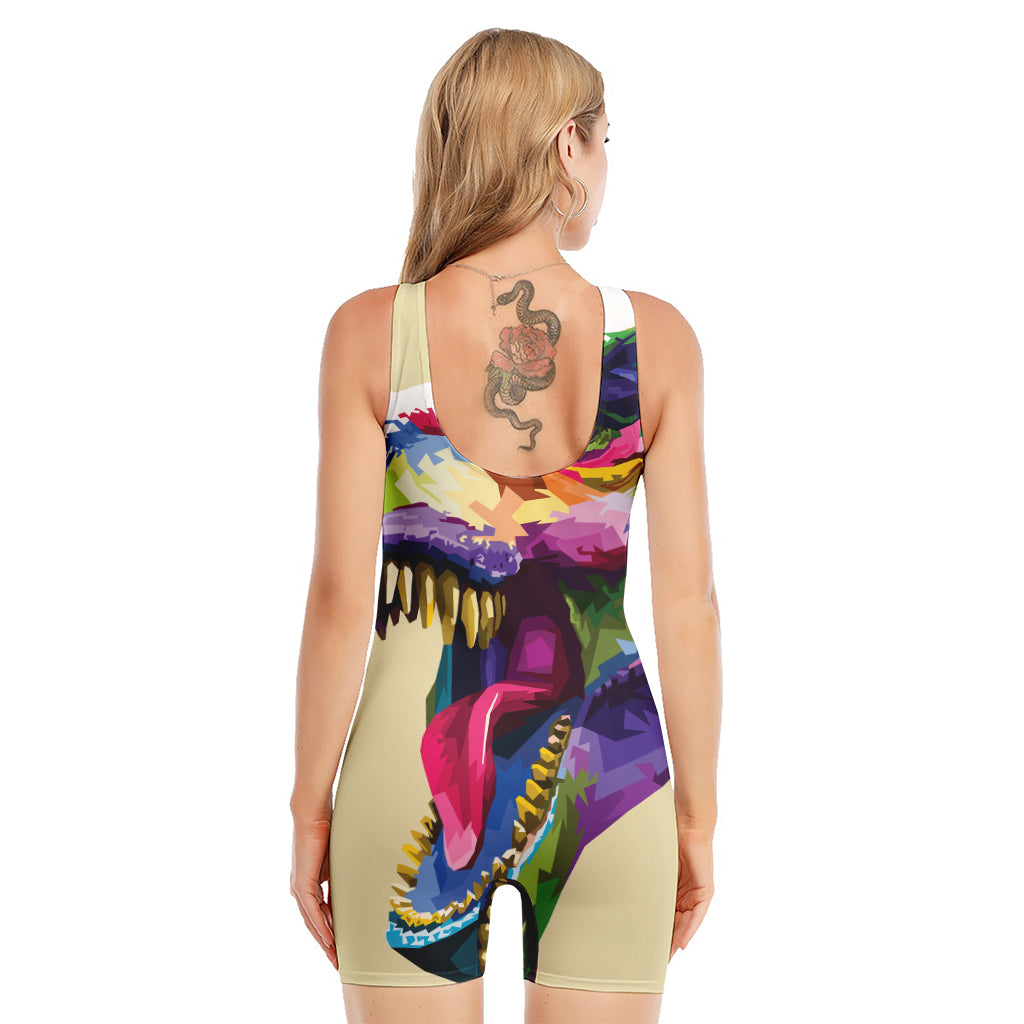 Colorful Tyrannosaurus Rex Print Sleeveless One Piece Swimsuit