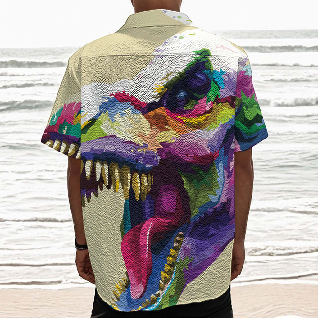 Colorful Tyrannosaurus Rex Print Textured Short Sleeve Shirt