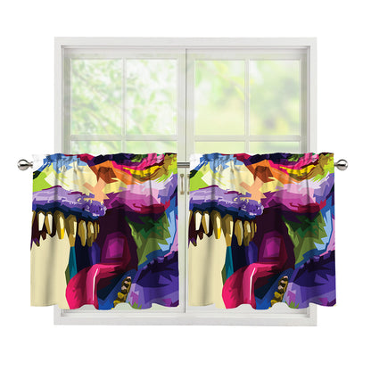 Colorful Tyrannosaurus Rex Print Tier Curtains