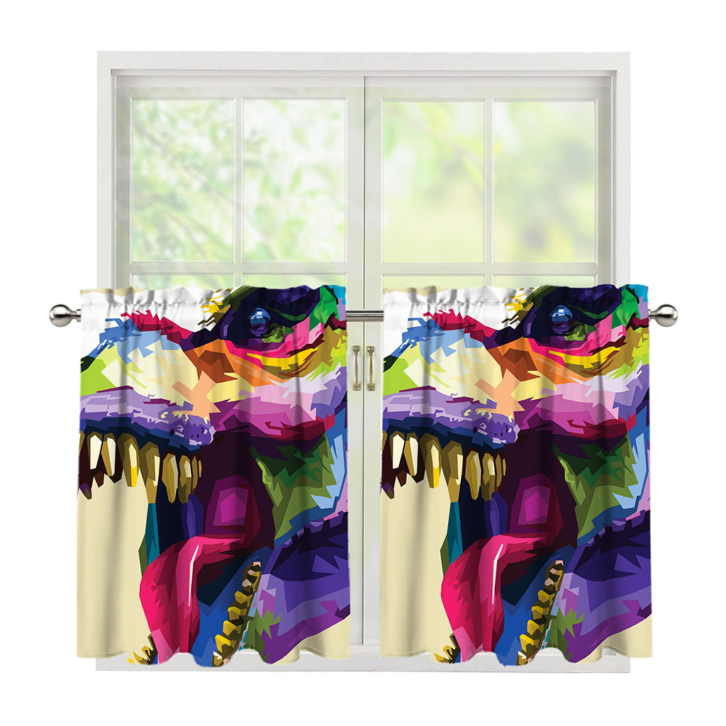 Colorful Tyrannosaurus Rex Print Tier Curtains