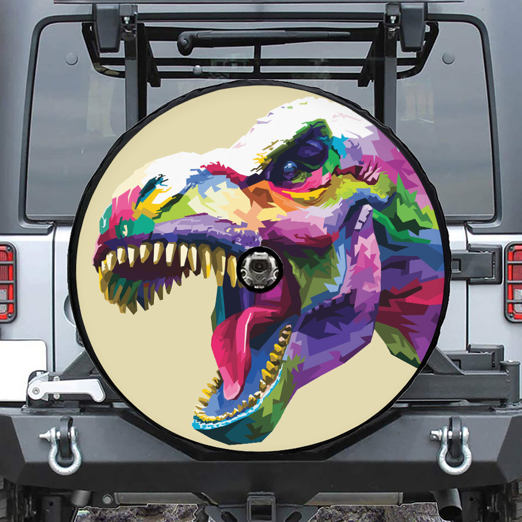 Colorful Tyrannosaurus Rex Print Tire Cover With Camera Hole