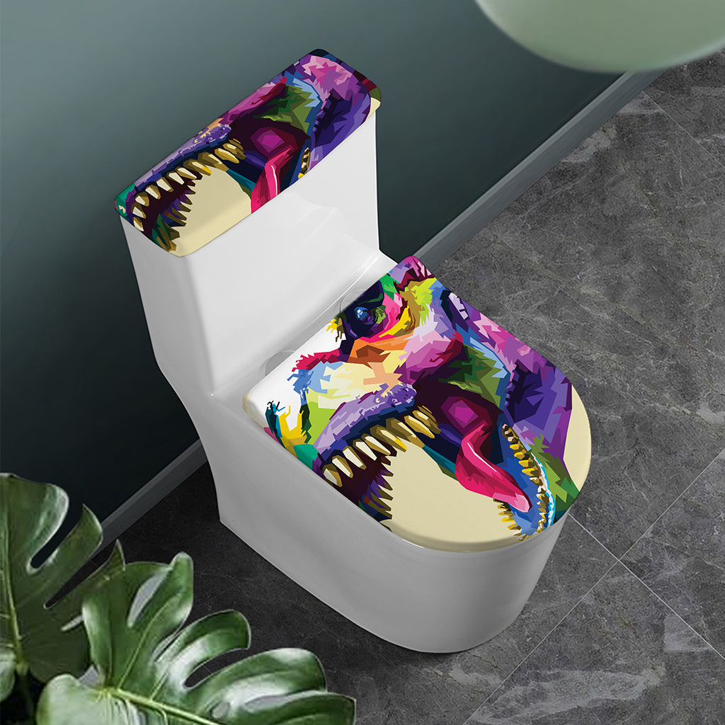 Colorful Tyrannosaurus Rex Print Toilet Lid And Tank Cover Set