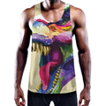 Colorful Tyrannosaurus Rex Print Men's Workout Tank Top