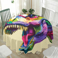 Colorful Tyrannosaurus Rex Print Waterproof Round Tablecloth
