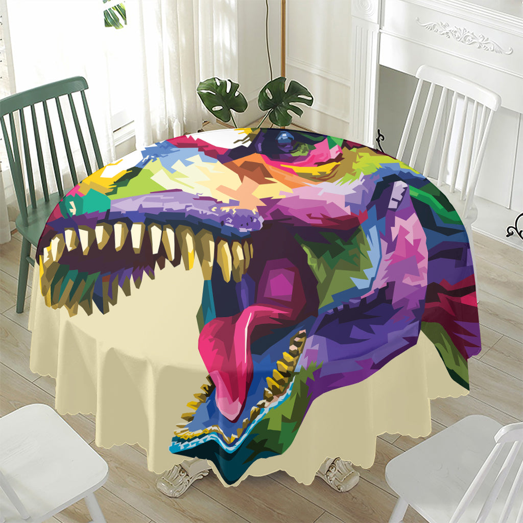 Colorful Tyrannosaurus Rex Print Waterproof Round Tablecloth