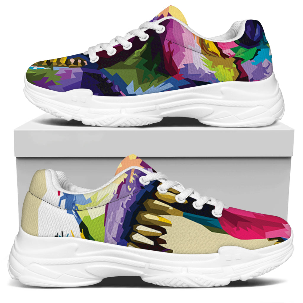 Colorful Tyrannosaurus Rex Print White Chunky Shoes
