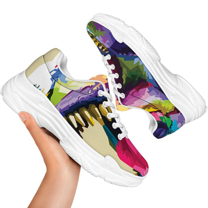 Colorful Tyrannosaurus Rex Print White Chunky Shoes