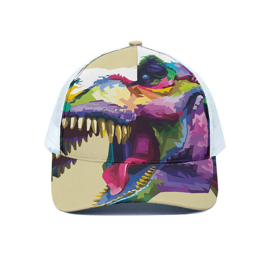 Colorful Tyrannosaurus Rex Print White Mesh Trucker Cap