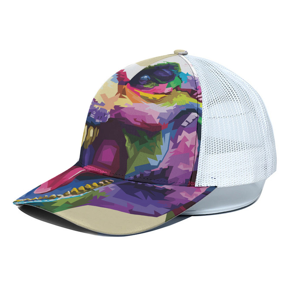 Colorful Tyrannosaurus Rex Print White Mesh Trucker Cap