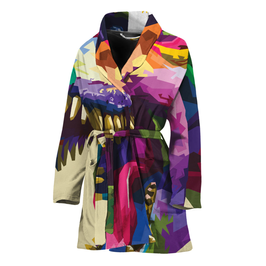 Colorful Tyrannosaurus Rex Print Women's Bathrobe