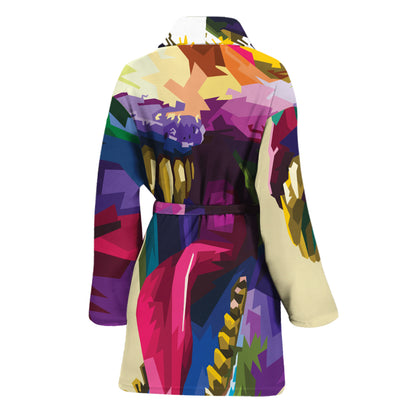 Colorful Tyrannosaurus Rex Print Women's Bathrobe