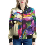 Colorful Tyrannosaurus Rex Print Women's Bomber Jacket