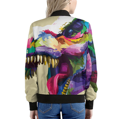 Colorful Tyrannosaurus Rex Print Women's Bomber Jacket