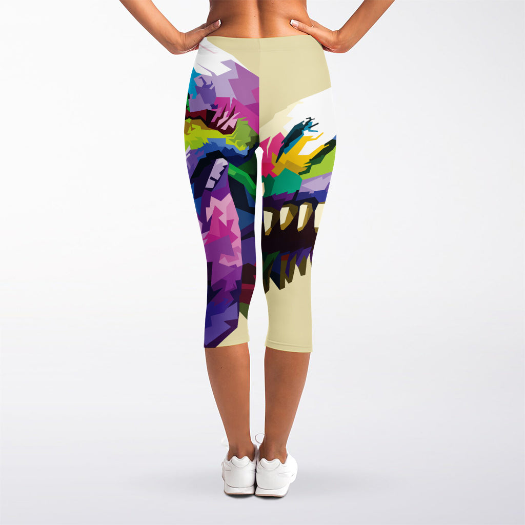 Colorful Tyrannosaurus Rex Print Women's Capri Leggings