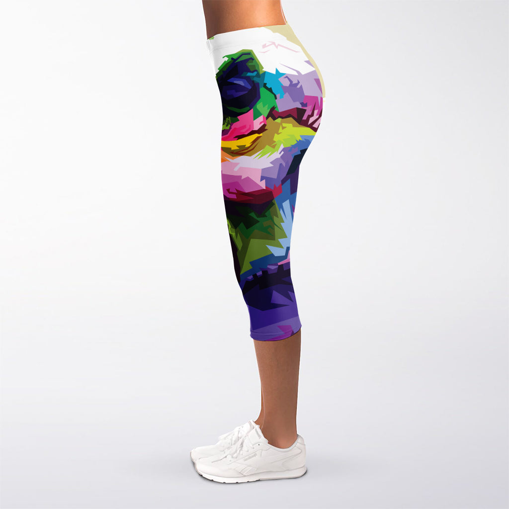Colorful Tyrannosaurus Rex Print Women's Capri Leggings