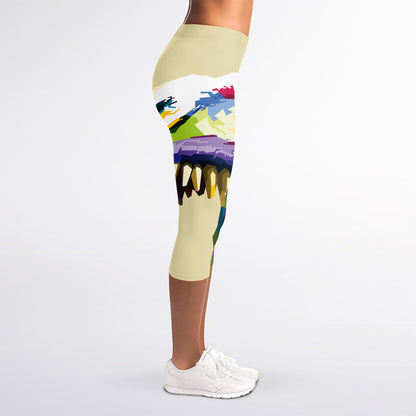 Colorful Tyrannosaurus Rex Print Women's Capri Leggings