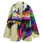 Colorful Tyrannosaurus Rex Print Women's Cotton Blazer