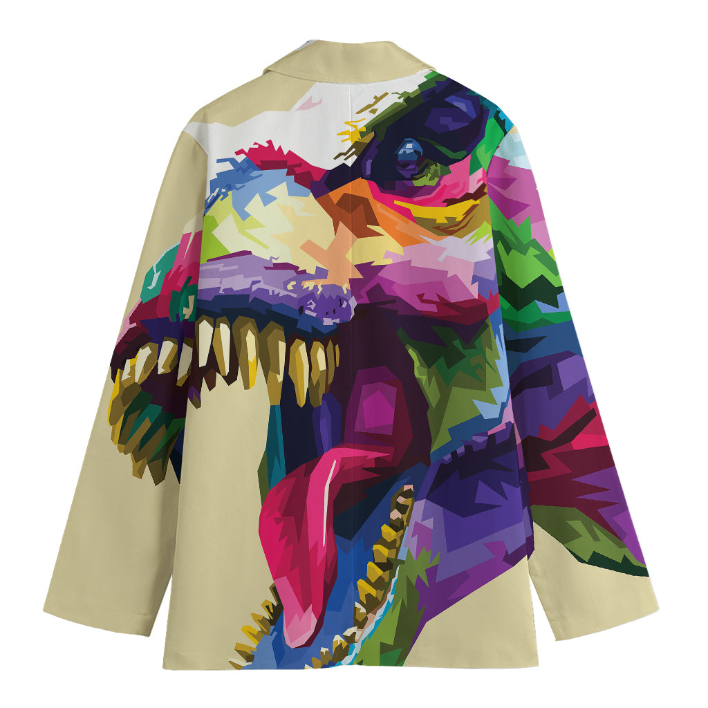 Colorful Tyrannosaurus Rex Print Women's Cotton Blazer
