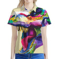 Colorful Tyrannosaurus Rex Print Women's Polo Shirt