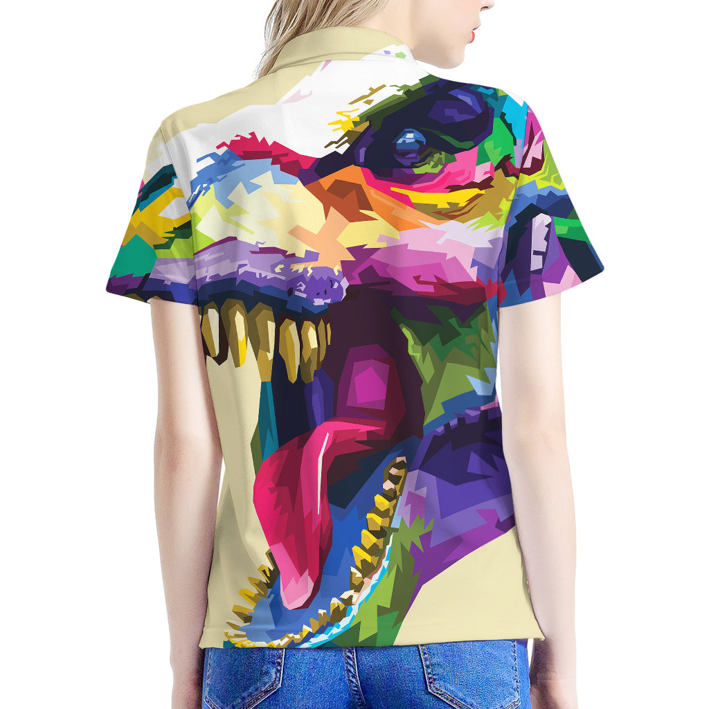 Colorful Tyrannosaurus Rex Print Women's Polo Shirt