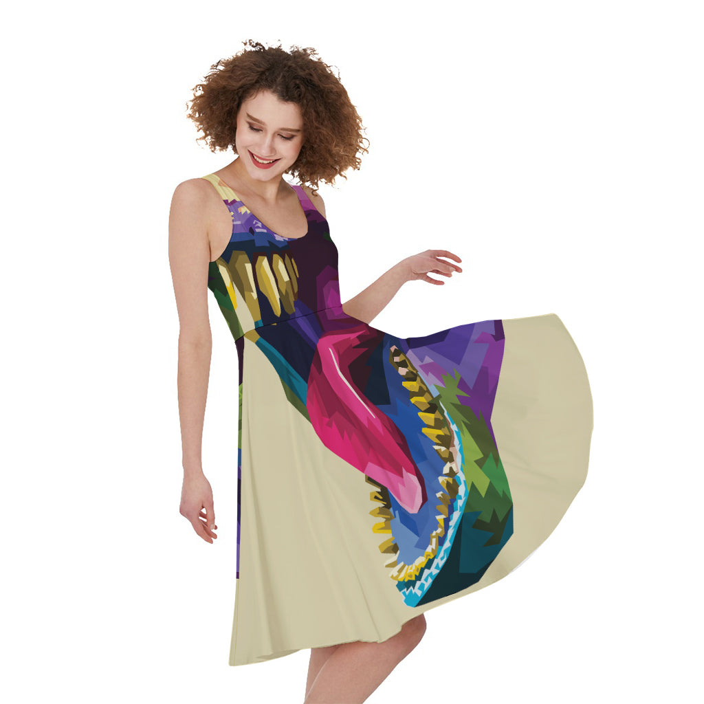 Colorful Tyrannosaurus Rex Print Women's Sleeveless Dress