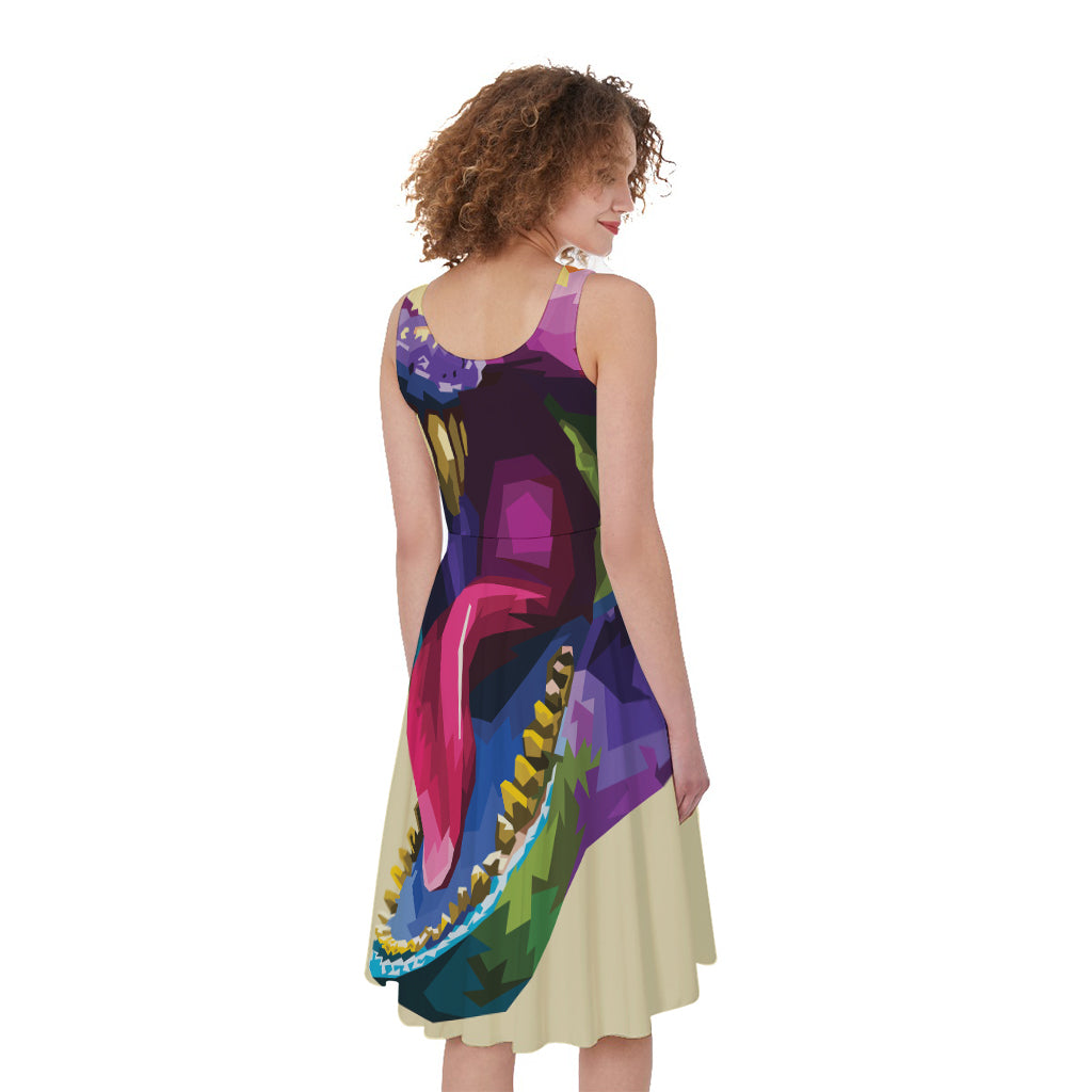 Colorful Tyrannosaurus Rex Print Women's Sleeveless Dress
