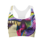 Colorful Tyrannosaurus Rex Print Women's Sports Bra