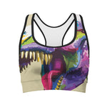 Colorful Tyrannosaurus Rex Print Women's Sports Bra